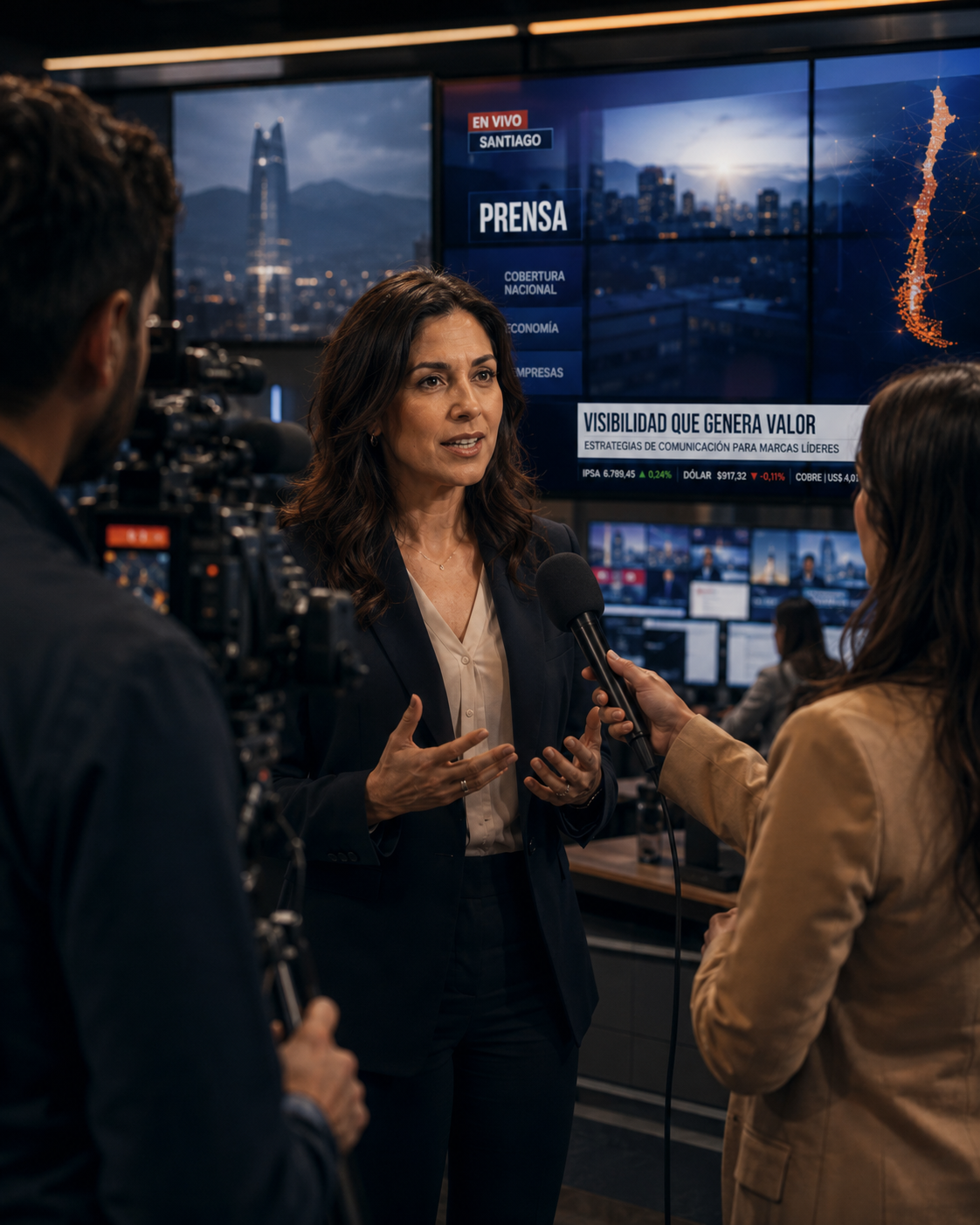 Entrevista de prensa en estudio de TV