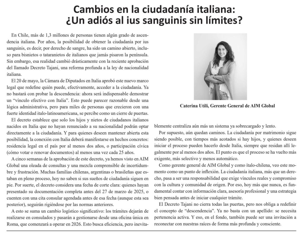 Cambios en la ciudadanía italiana: ¿Un adiós al ius sanguinis sin límites?