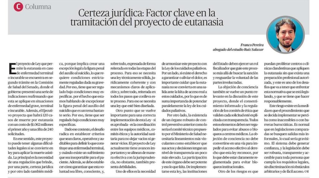 Certeza jurídica: Factor clave en la tramitación del proyecto de eutanasia