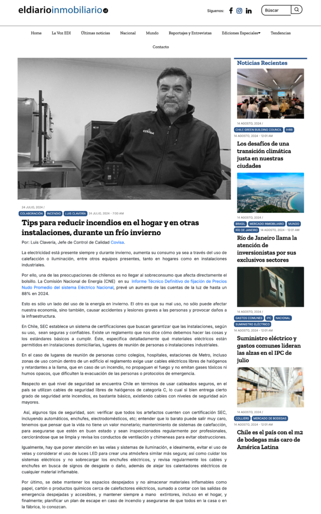 Consejos para reducir focos de incendios en el hogar y en otras instalaciones en invierno