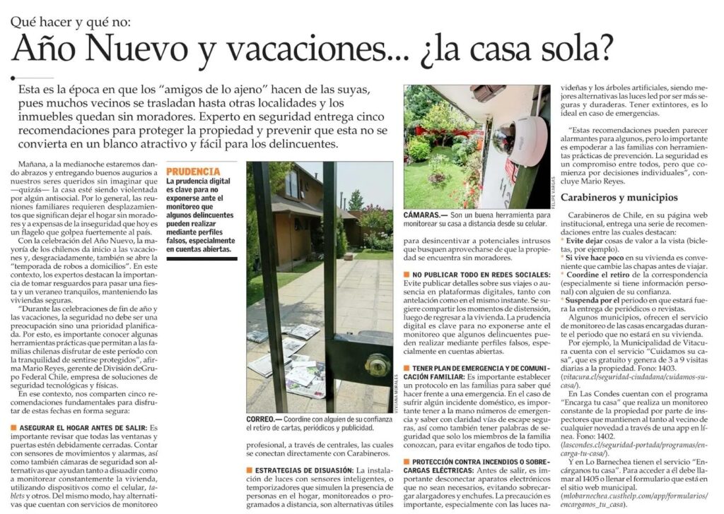 Fin de año seguro: 5 Recomendaciones si tu casa queda sola estas fiestas