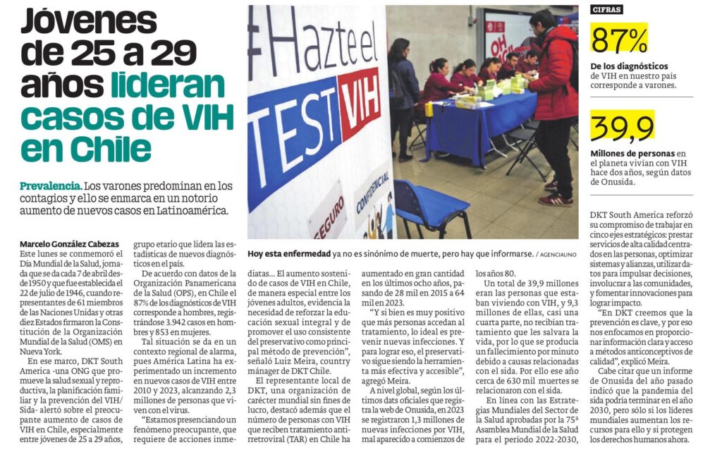 Jóvenes de 25 a 29 años lideran casos de VIH en Chile: organización mundial hace un llamado a reforzar educación sexual y uso del preservativo