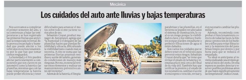 Llega el frío y la lluvia: Los cuidados en tu auto ante posibles lluvias y bajas temperaturas