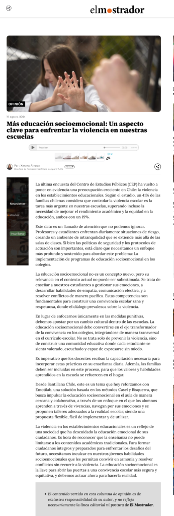 Más educación socioemocional: Un aspecto clave para enfrentar la violencia en nuestras escuelas