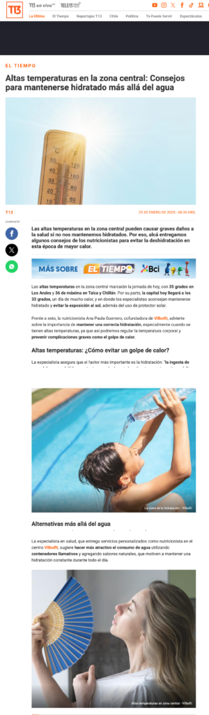 Ola de calor en Santiago: Conoce los consejos de los nutricionistas para mantener tu cuerpo hidratado