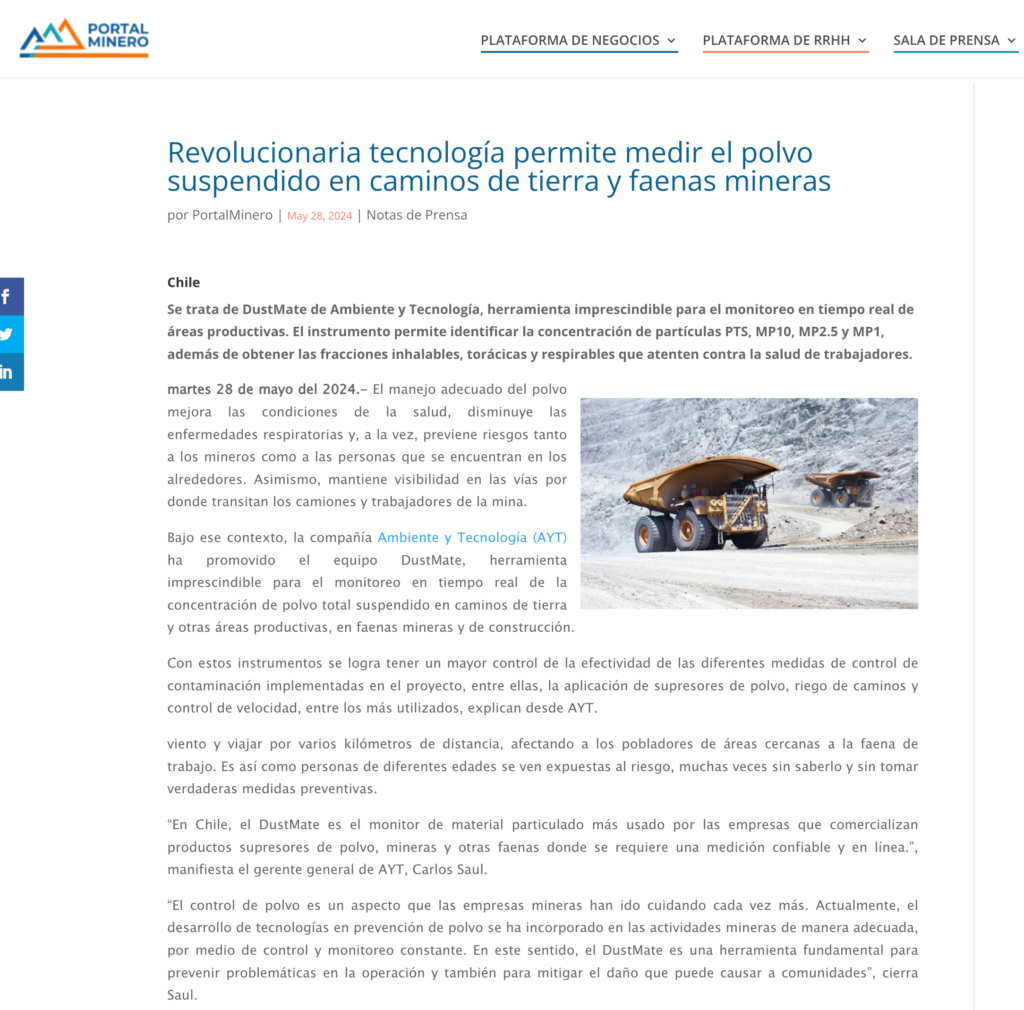 Revolucionaria tecnología permite medir el polvo suspendido en caminos de tierra y faenas mineras